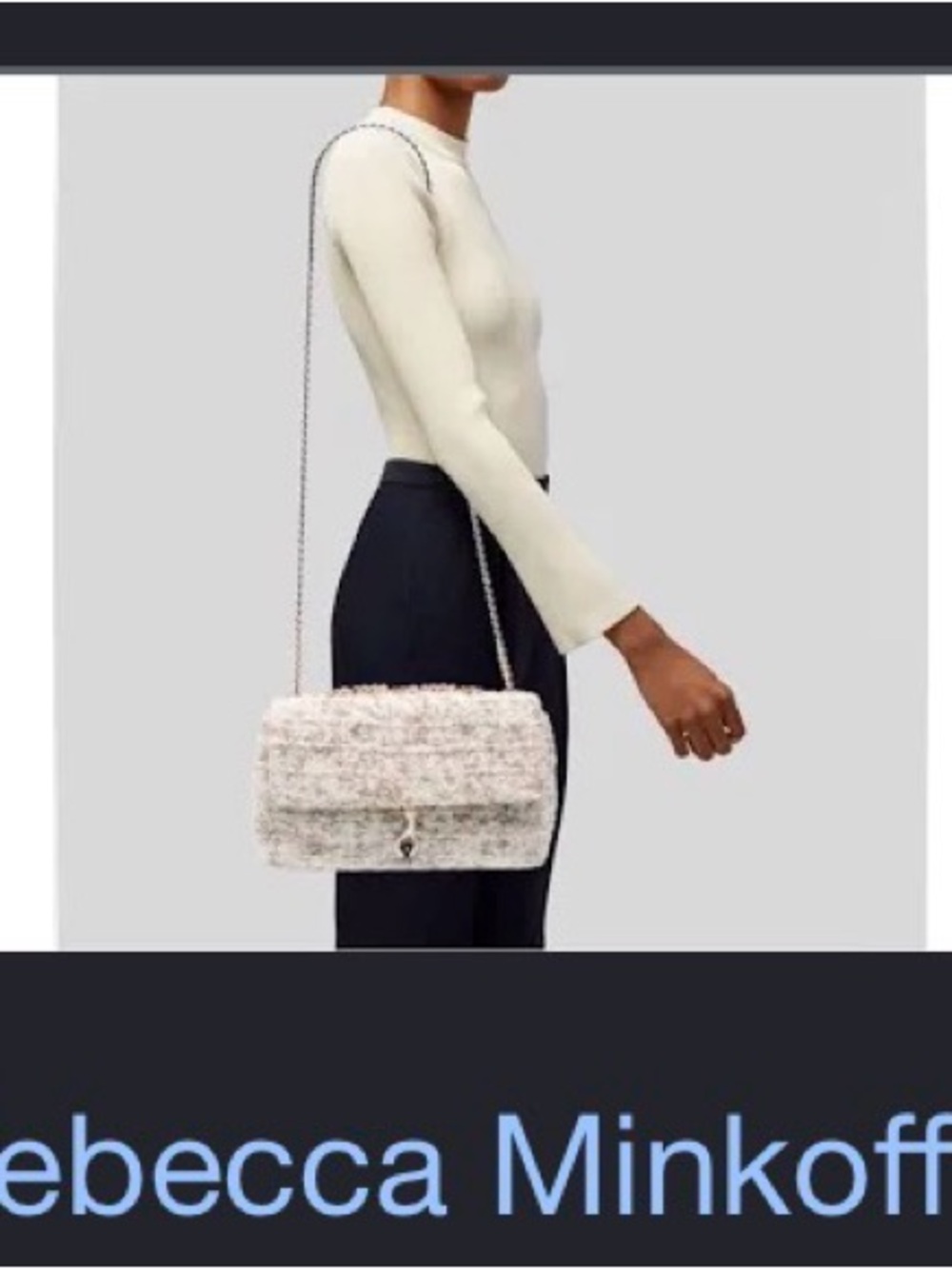 Rebecca Minkoff Cream Tweed Chain-Shoulder Bag